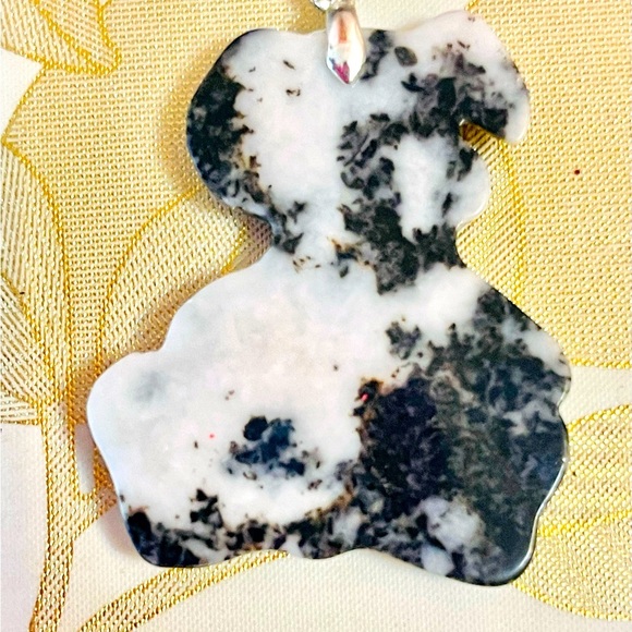 Sterling silver dalmatian jasper Gemstone Dog Puppy Prendant Sz 2” kids jewelry - Picture 5 of 6